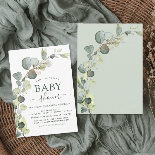 Baby shower Budget Vert Eucalyptus Invitations