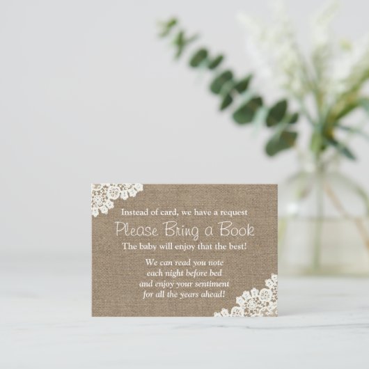 Baby shower Burlap & Lace Breng een boek aanvraag Informatiekaartje (Staand voorkant)