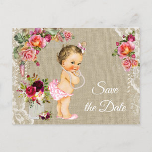 Baby shower Burlap Lace Enregistrer la date Cartes