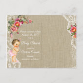 Baby shower Burlap Lace Enregistrer la date Cartes (Dos)