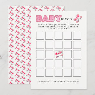 Baby shower Butterfly roze Baby Girl Bingo Card Kaart