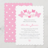 Baby shower-butterfly - roze kaart (Voorkant / Achterkant)