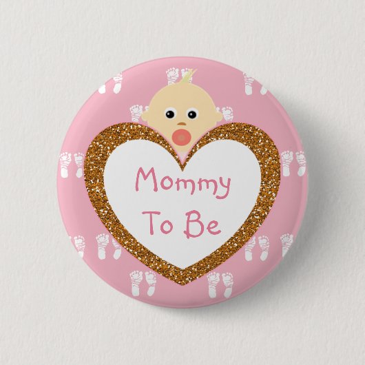 Baby shower Button Roze voetafdrukken (Voorkant)