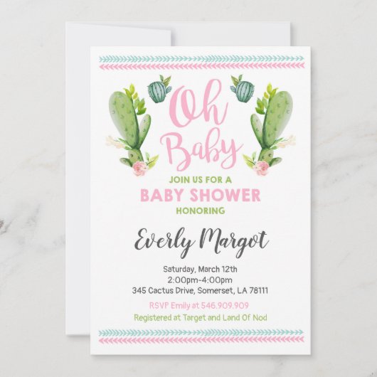 Baby shower Cactus Invitation Douche Succulente (Devant)