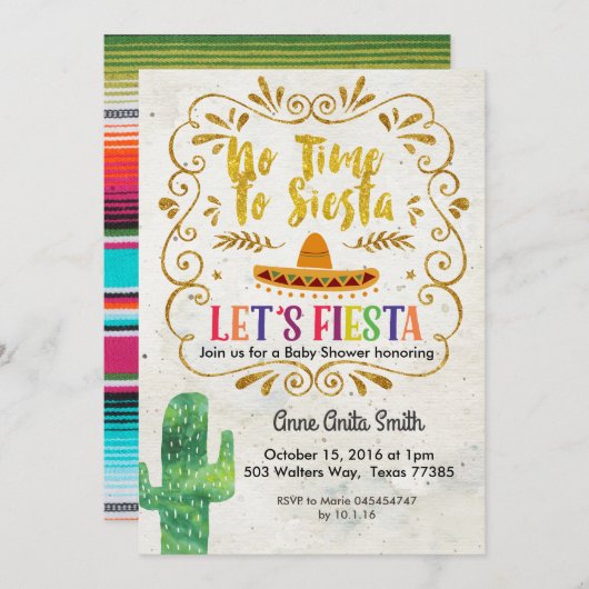 Baby shower Cactus Invitation Gold (Devant / Derrière)