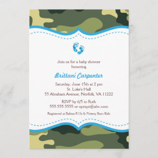 Baby shower Camo bleu et vert Invitations pieds