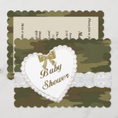 Baby shower Camouflage dentelle coeur Invitation (Devant / Derrière)