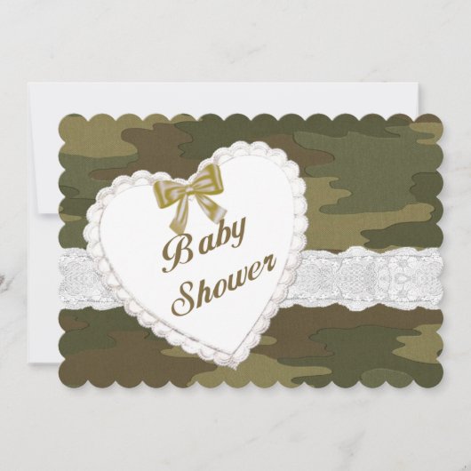 Baby shower Camouflage dentelle coeur Invitation (Devant)