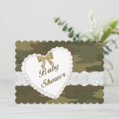 Baby shower Camouflage dentelle coeur Invitation (Debout devant)