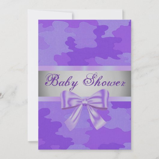 Baby shower Camouflage Violet Bow Invitation (Devant)