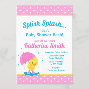 Baby shower canard Invitation fille rose