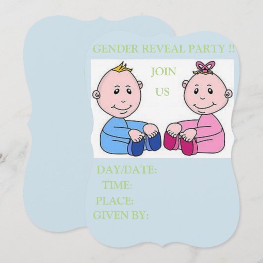 baby shower card GENDER REVEE Kaart (Voorkant / Achterkant)