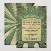 Baby shower Carnaval vintage Green Blue Invitation (Devant / Derrière)