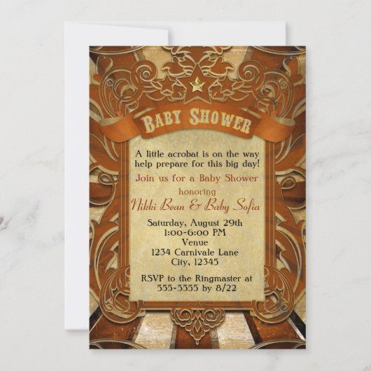 Baby shower Carnaval vintage Orange Invitation (Devant)