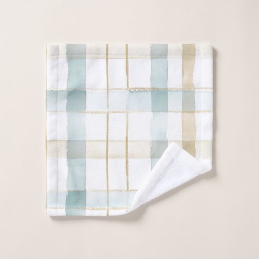 Baby Shower carreaux bleu crème blanc (Gant de toilette)