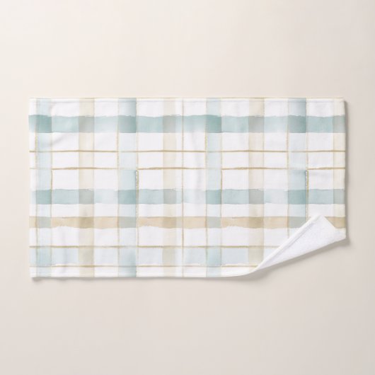 Baby Shower carreaux bleu crème blanc (Serviette à main)