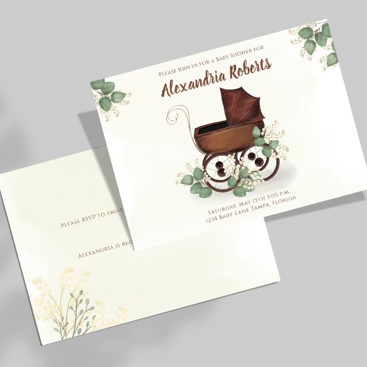 Baby shower  Carriage Greenery Kaart