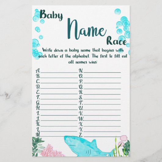 Baby shower Carte de jeu Nom du bébé Course (Devant)