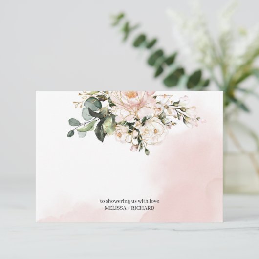 Baby shower carte de remerciements note blush or r (Debout devant)