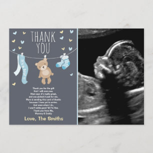 Baby shower Carte de remerciements Teddy Bear Bleu