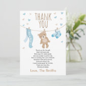 Baby shower Carte de remerciements Teddy Bear bleu (Debout devant)