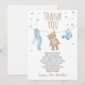 Baby shower Carte de remerciements Teddy Bear bleu (Devant / Derrière)