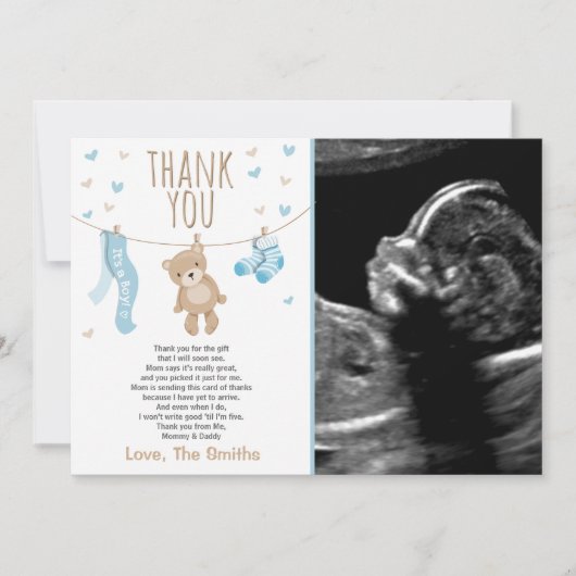 Baby shower Carte de remerciements Teddy Bear Bleu (Devant)