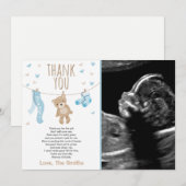 Baby shower Carte de remerciements Teddy Bear Bleu (Devant / Derrière)
