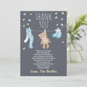 Baby shower Carte de remerciements Teddy Bear bleu (Debout devant)