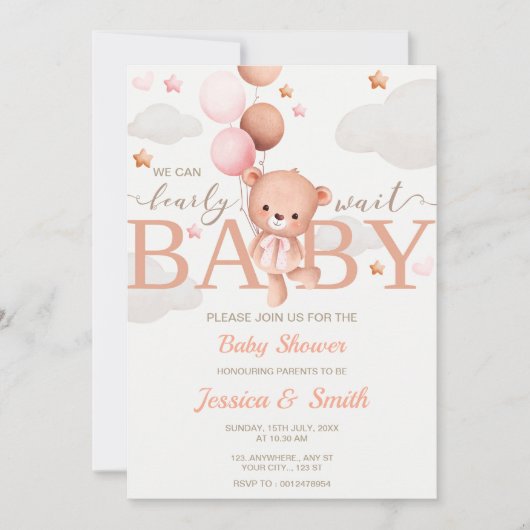 Baby shower Carte d'invitation fille (Devant)