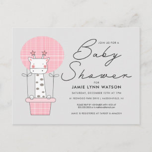 Baby shower   Carte postale Balloon Giraffe Rose