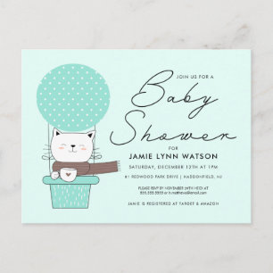 Baby shower   Carte postale Ballotte de chat vert