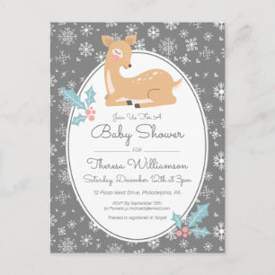 Baby shower   Carte postale Cerfs-mères et flocons