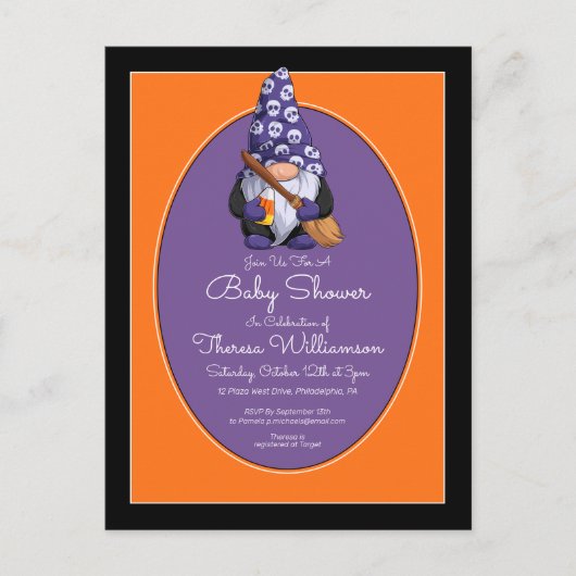 Baby shower | Carte postale Invitation Gnome Hallo (Devant)