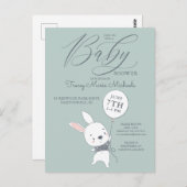 Baby shower | Carte postale lapin et ballon mignon (Devant / Derrière)