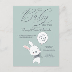 Baby shower Carte postale lapin et ballon mignon