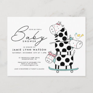Baby shower   Carte postale Vaches Doodle mignon