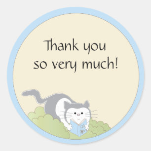 Baby shower "Cat/Blue/Book" Stickers 1 1/2" of 3"