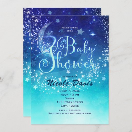 Baby shower Céleste Lune Éclairer Sky Invitations (Devant / Derrière)