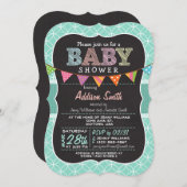 Baby shower; Cercles Turquoises avec Invitation Bu (Devant / Derrière)