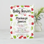 Baby shower cerises Invitation cerise rouge (Debout devant)