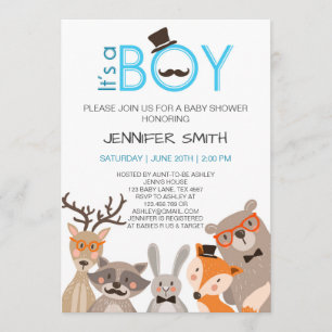 Baby shower c'est garçon Invitation bois Bleu