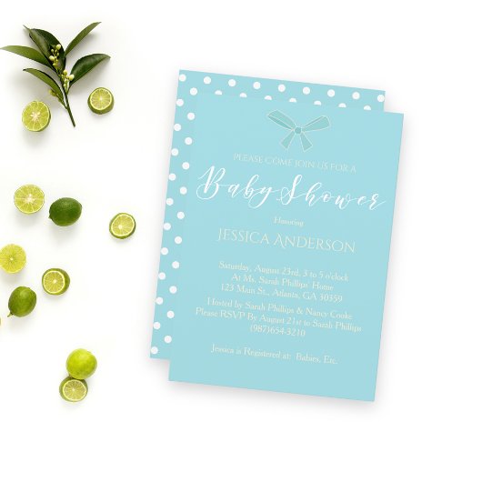 Baby shower  Charm Blauwgroen Blue Bow Kaart