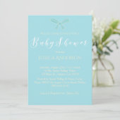 Baby shower  Charm Blauwgroen Blue Bow Kaart (Staand voorkant)