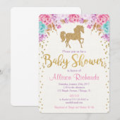 Baby shower cheval invitation rose et or (Devant / Derrière)