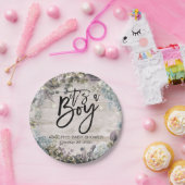 Baby shower Chic Floral String Lights Rustic Wood Papieren Bordje (Feest)