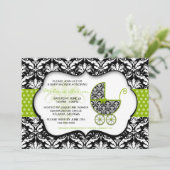 Baby shower Chic Green Polka Dot Damask Invitation (Debout devant)