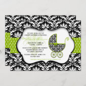 Baby shower Chic Green Polka Dot Damask Invitation (Devant / Derrière)