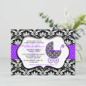 Baby shower Chic Polka Dot Damask Invitation (Debout devant)
