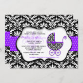 Baby shower Chic Polka Dot Damask Invitation (Devant / Derrière)